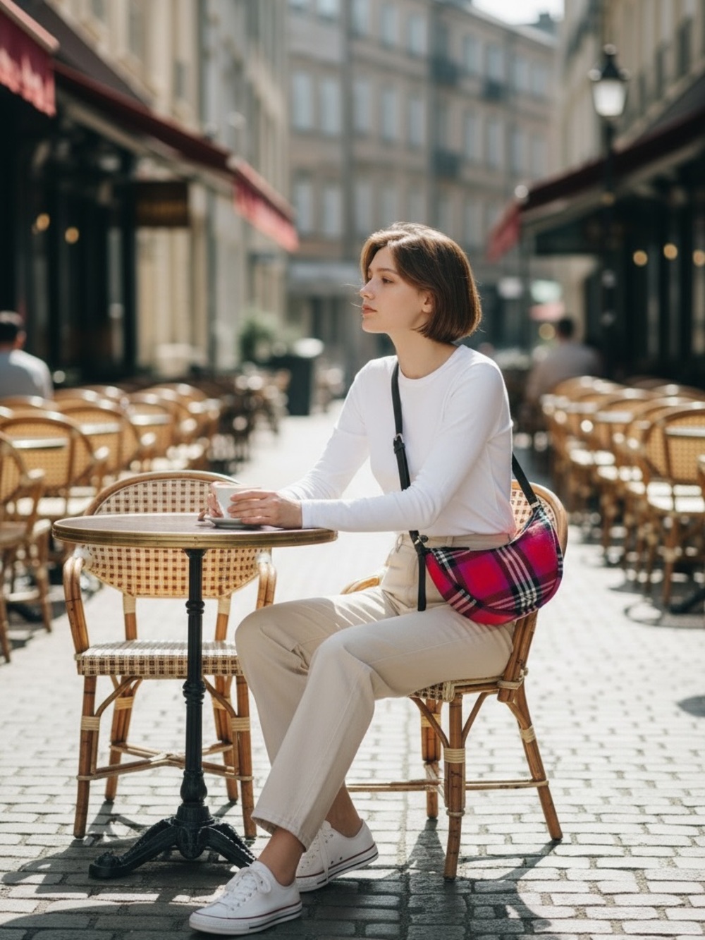 Kate Spade pink and red Plaid Crescent Shoulder Bag - Picture 8 of 9